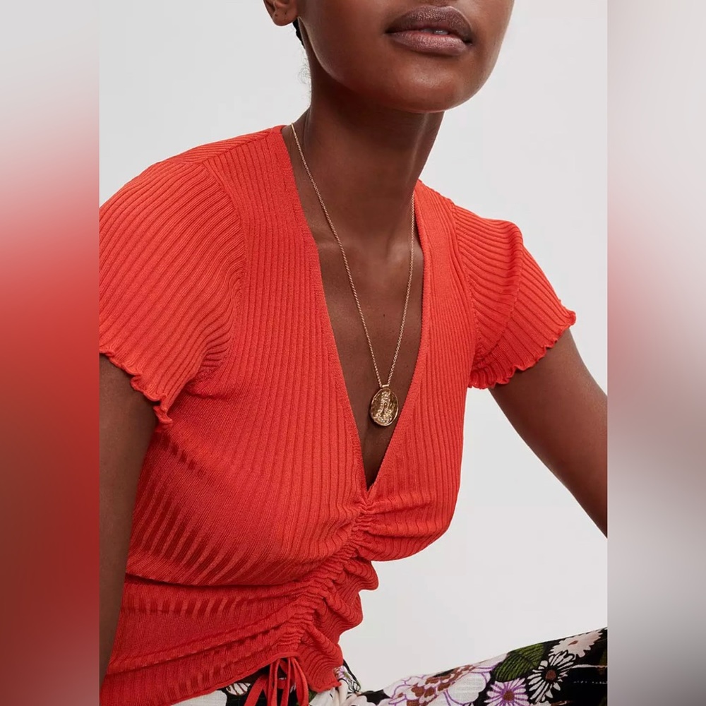 MAJE Milino Ruched Front Top in Orange